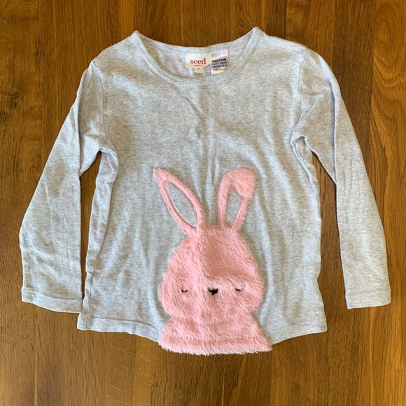 SEED HERITAGE Bunny Pajamas Girls 5 5T Grey Pink Rabbit Tail Fluffy Easter PJs - Picture 2 of 11